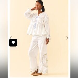 EDDY ISLE TOP + JULIETTE PANT White Embroidered Two-Piece Set